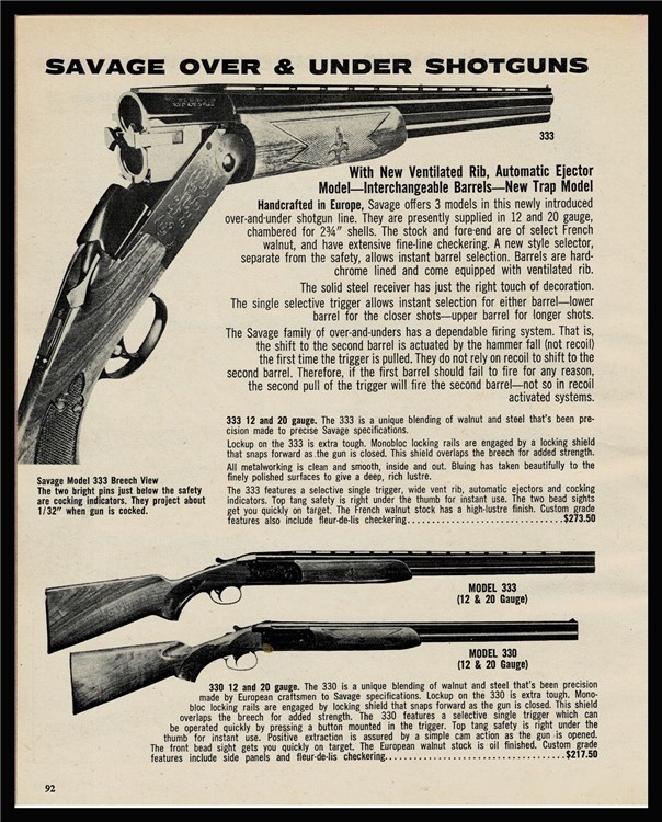1974 SAVAGE Model 333  330 12 20 gauge Over Under Shotgun AD w/orig prices-img-0