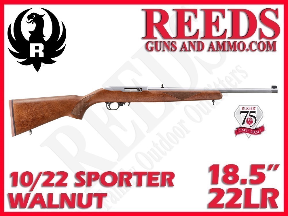 Ruger 10/22 Sporter 75th Anniversary Walnut Stainless 22 LR 18.5in 31275-img-0