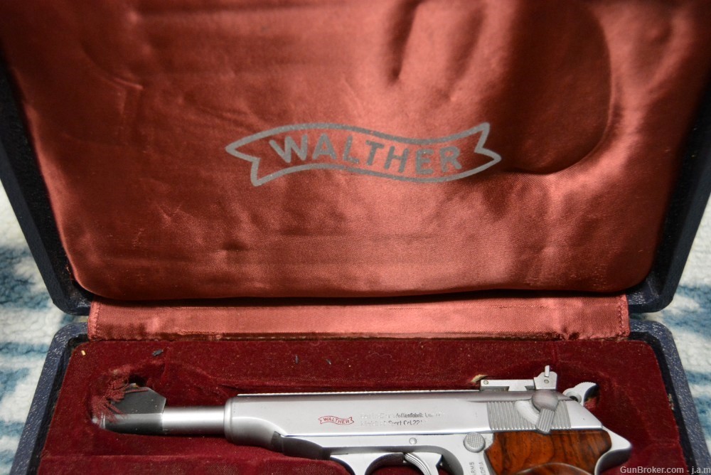 RARE Walther PP Sport Presentation Gun Nickel Single Action With Case .22LR-img-1