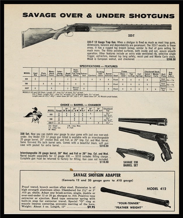 1974 SAVAGE 333-T 2 gauge Trap Gun STEVENS Model 58 .410 SHOTGUN AD-img-0