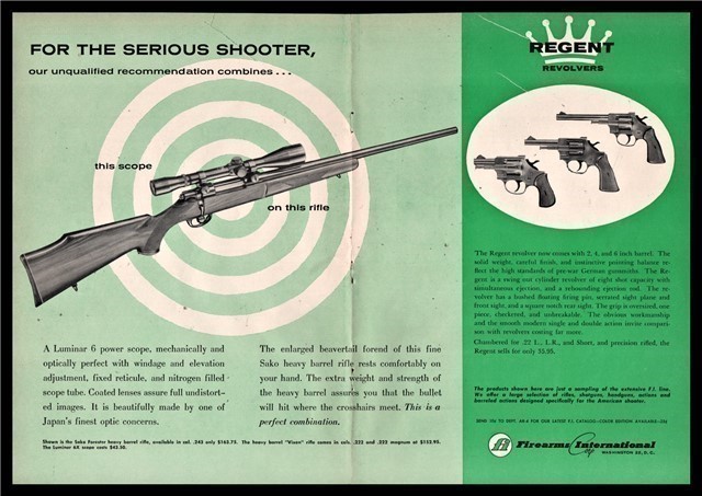1962 SAKO Forester Heavy Barrel Rifle Luminar Scope Regent Revolver FI AD-img-0