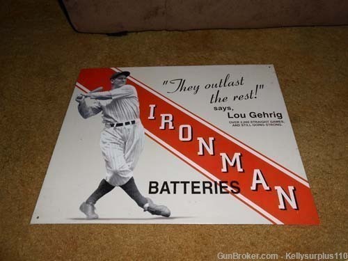  Lou Gehrig Ironman Batteries Tin Sign-img-0