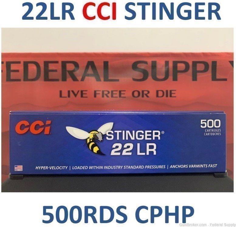 CCI 22 LR Stinger Copper Plated HP 500 Rounds-img-0