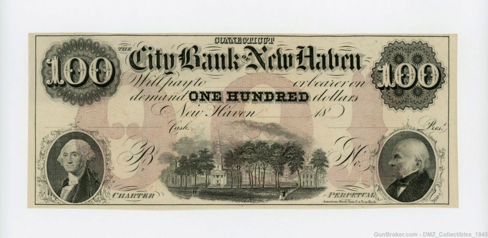 1800s $100 Connecticut Bank Note Bill Currency Money -img-0