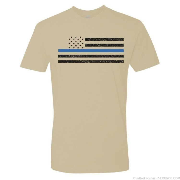 Sig Sauer Distressed Thin Blue Line Flag Sand T-Shirt Size XXL 2XL-img-0