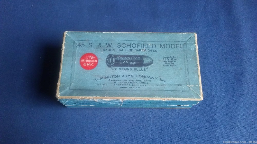 Vintage 45 S&W Schofield Remington UMC 2-Piece Box, 39rds Black Powder Ammo-img-0