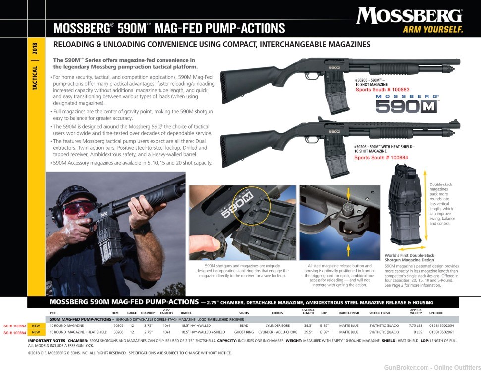 Mossberg 590M Mag-Fed 12GA Pump Action 18.5" 10+1 2.75" Heavy-Walled Bore-img-1