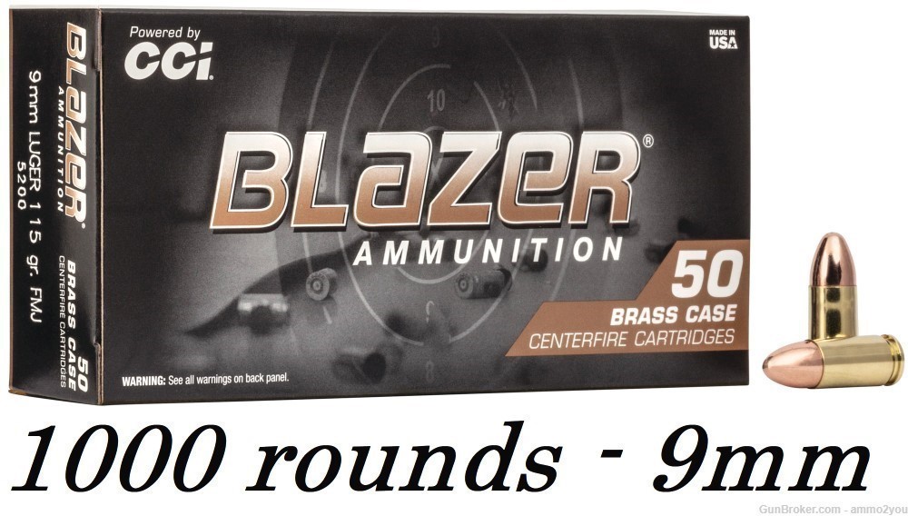 CCI Blazer Brass 9mm Luger 115 Grain FMJ 1000Rd 5200-img-0