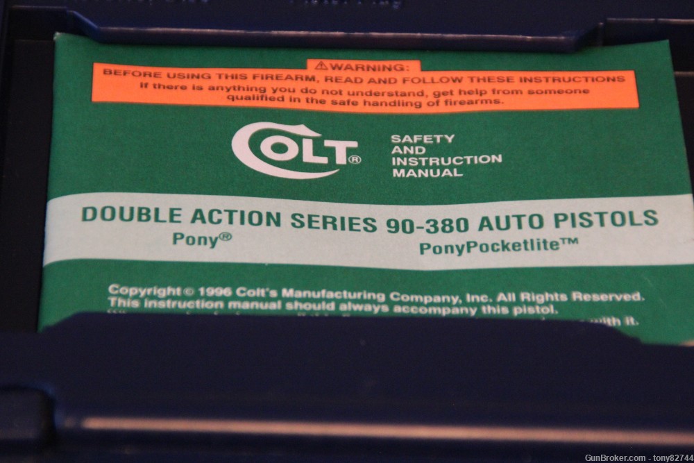 Colt Pony Pocketlite 380 ACP Stainless Mfg 1998 w/Matching Factory Hardcase-img-10