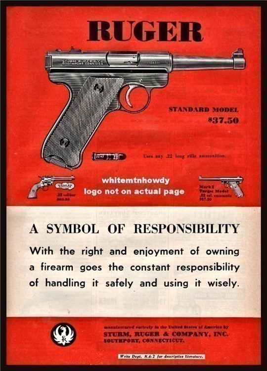 1955 RUGER Standard Model .22 long Pistol PRINT AD Old Gun Advertising-img-0
