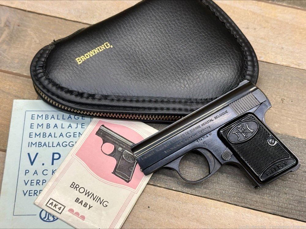 Very Rare FN Belgium Browning Baby .25 acp Semi Auto Pistol w/Manual & Case-img-0