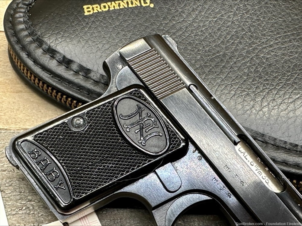 Very Rare FN Belgium Browning Baby .25 acp Semi Auto Pistol w/Manual & Case-img-1