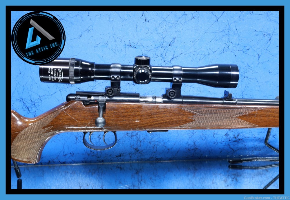 ANSCHUTZ BOLT ACTION 22LR W/SET TRIGGERS AND 4X32 SCOPE "CRACKED STOCK"-img-0