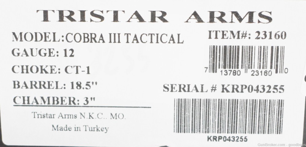 TriStar Cobra III Tactical 12 Gauge 23160 12GA 5+1 18.5" NIB SALE SHOTGUN-img-4