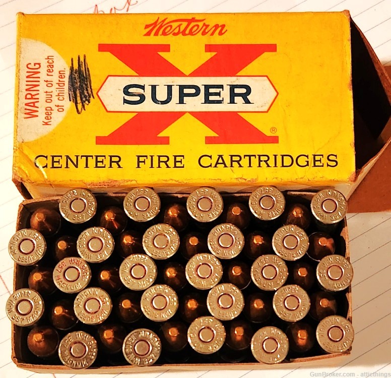 Vintage Box/50 Western Super X 357 Magnum 158 Grain Pistol Bullets   -img-0