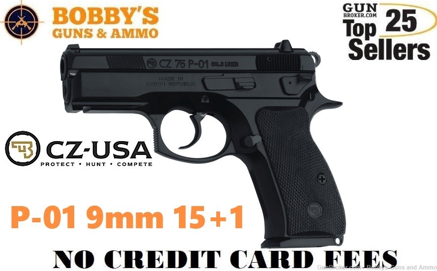 CZ-USA 91199 P-01 9mm Luger 15+1, 3.75" Steel Barrel "NO CREDIT CARD FEE"-img-0
