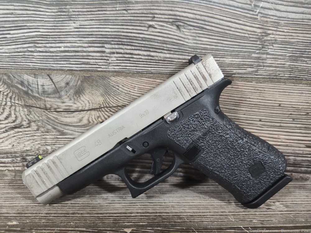 Glock 48 9mm Bi-Tone Stainless & Black with One Mag & Textured Grip!-img-0