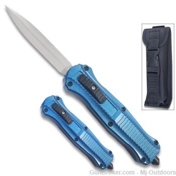 OTF Auto Knife Spear Point 7" Overall Blue Handle Switch Blade-img-0