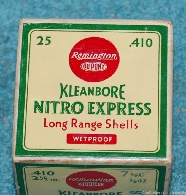 Vintage Full Box Remington Kleanbore Nitro Express 410 Shotgun Shells 2 1/2-img-0