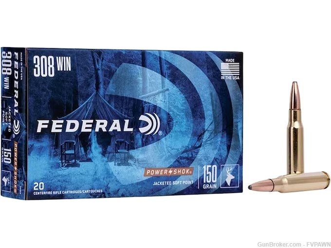 3 Boxes 60 Rds Federal Power-Shok Ammo 308 Winchester 150 Grain Soft Point-img-0