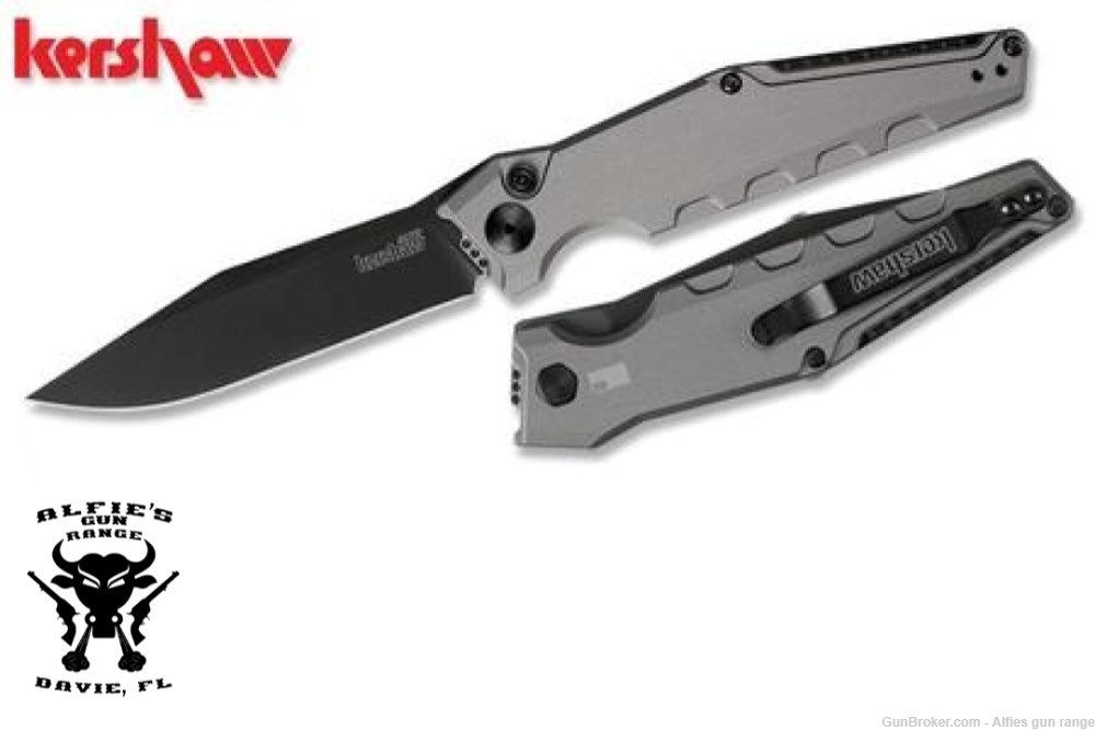 Kershaw LAUNCH 7 AUTOMATIC KNIFE GRAY HANDLE - 3.7" PLAIN CLIP-POINT BLADE -img-0