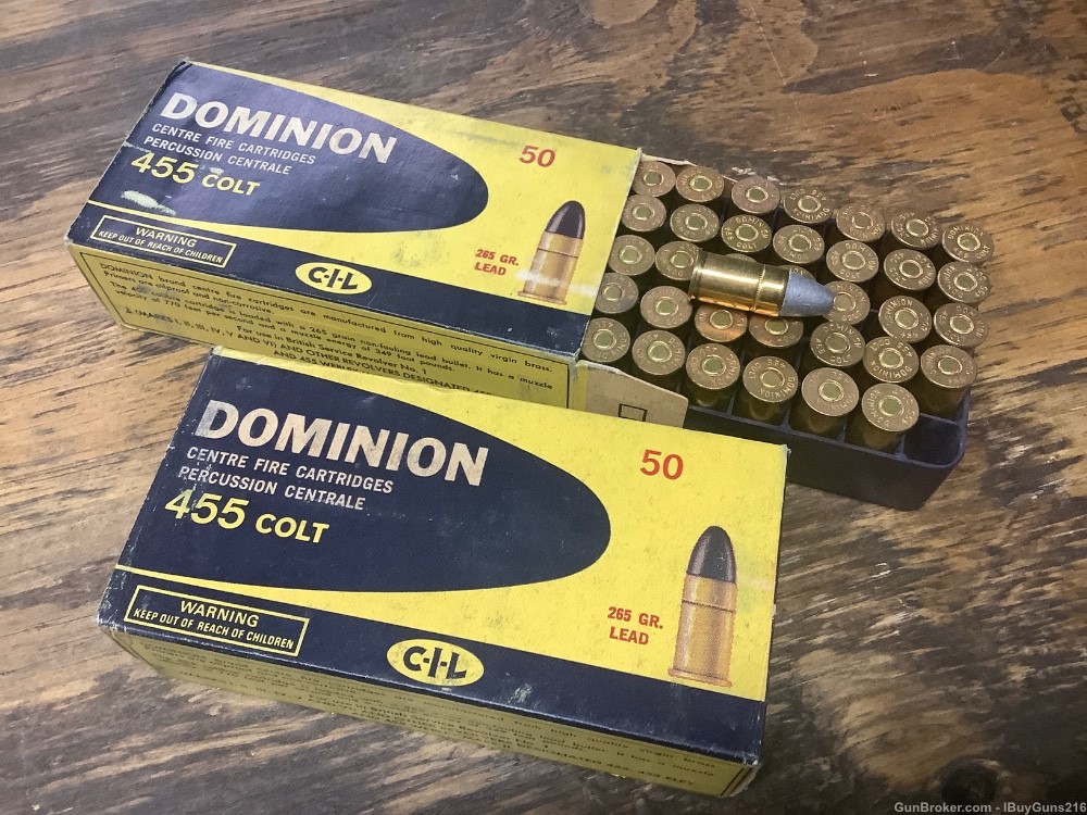 100 x .455 Colt 265gr lead Dominion Canadian CIL 455 Eley Webley -img-0