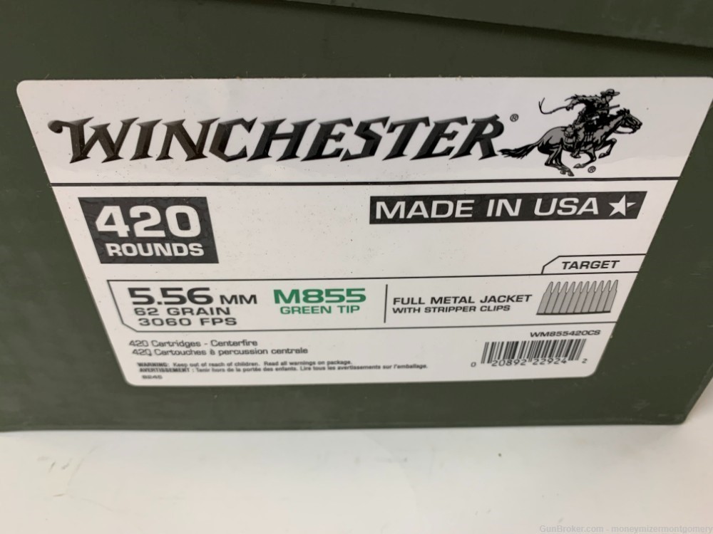 Winchester 420RDS 5.56MM M855 Green Tip FMJ With Stripper Clips and Can-img-4