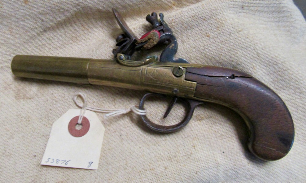 Brass Frame Flint Lock Muff Pistol British -img-0