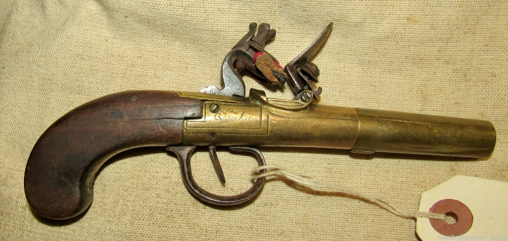 Brass Frame Flint Lock Muff Pistol British -img-7