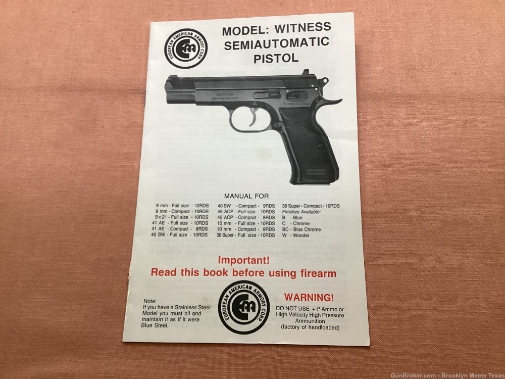Witness Semi-Auto Pistol Owners Manual.-img-0