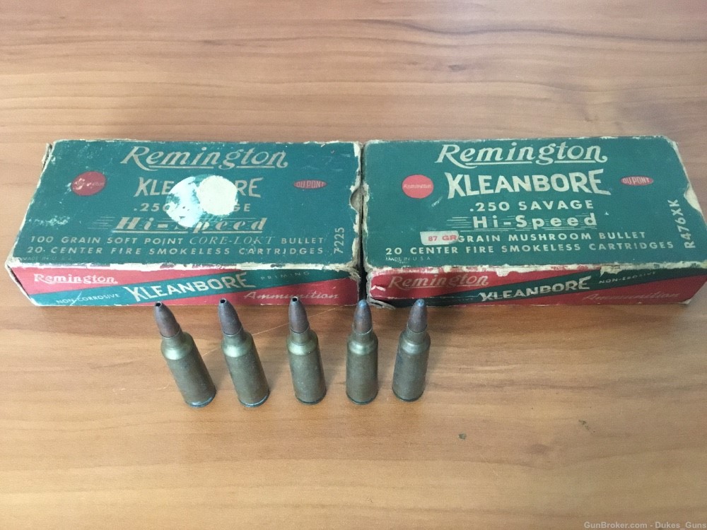 .250 Savage, 45 rounds of Remington cartridges -img-0