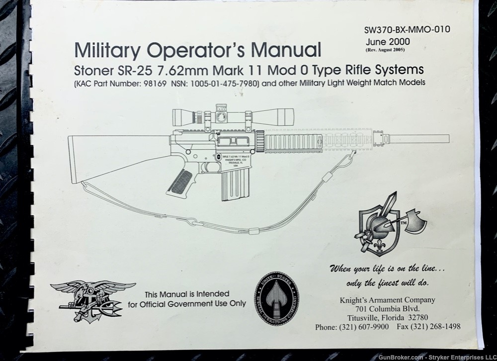 KAC SR-25 Mk11 Mod 0 Operator's Manual - NSW - VVG+ Condition NOS-img-0