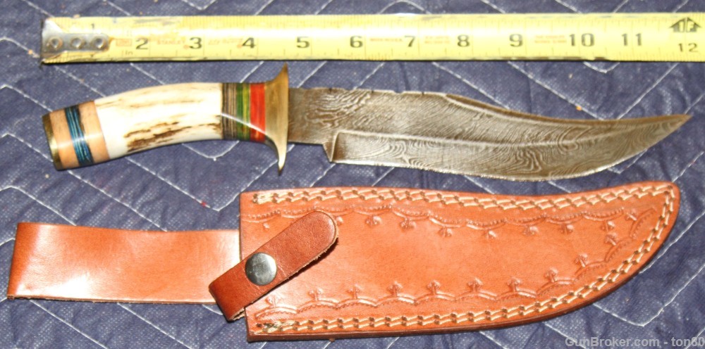 HANDMADE CUSTOM DAMASCUS KNIFE ANTLER HANDLE 12 INCH 7013-img-0