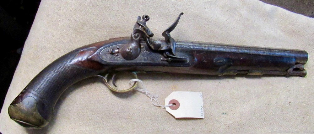 1830's British Flint Lock Pistol Collins London Swivel Ramrod .69 Cal-img-0