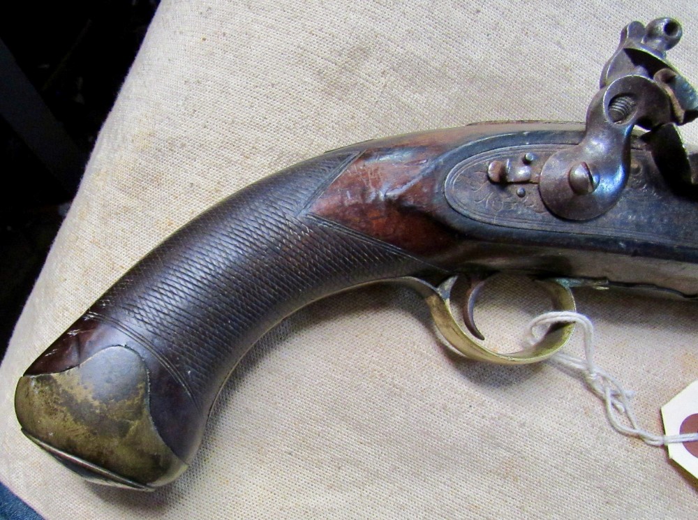 1830's British Flint Lock Pistol Collins London Swivel Ramrod .69 Cal-img-1