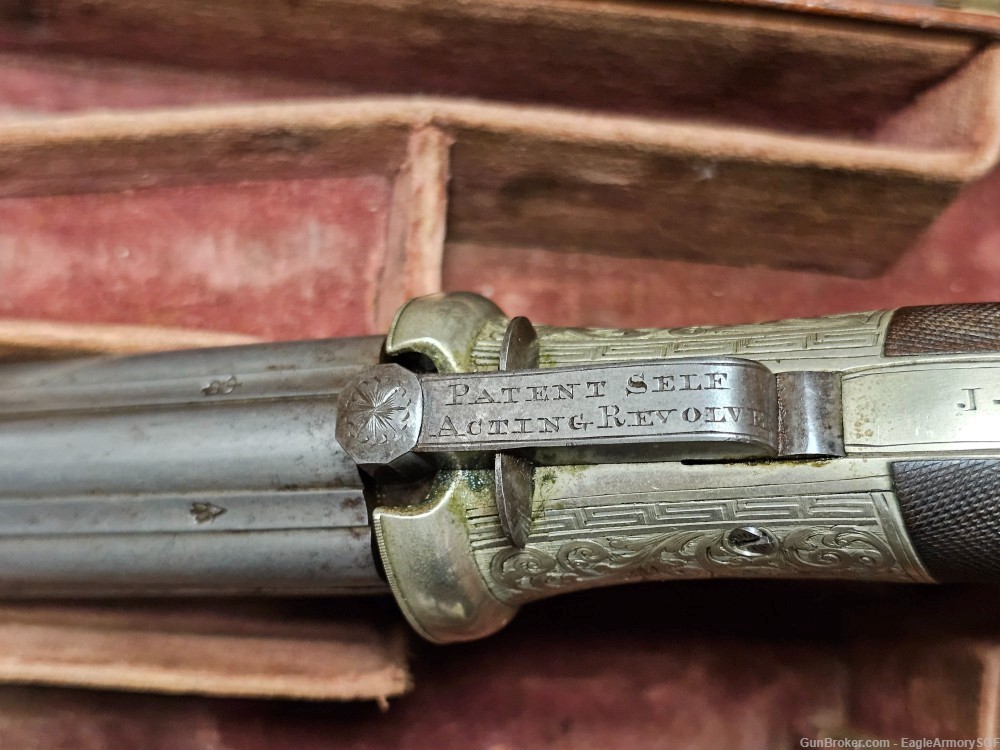 James J. Beattie Antique Silver Engraved Pepperbox Pistol w/ original case-img-7