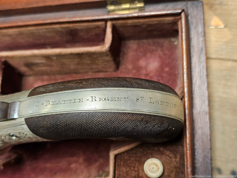 James J. Beattie Antique Silver Engraved Pepperbox Pistol w/ original case-img-8