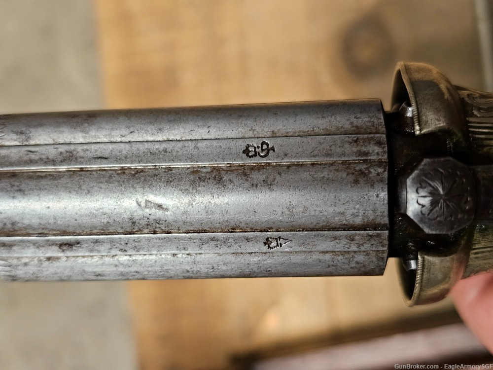 James J. Beattie Antique Silver Engraved Pepperbox Pistol w/ original case-img-11