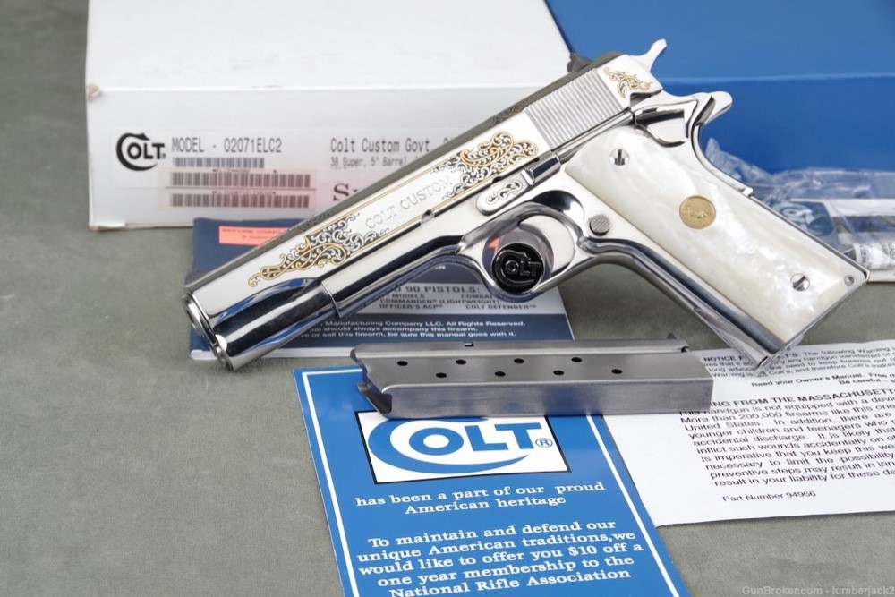 2007 Colt Custom 38 Super Factory Bright Stainless Engraved Lew Horton NIB-img-0