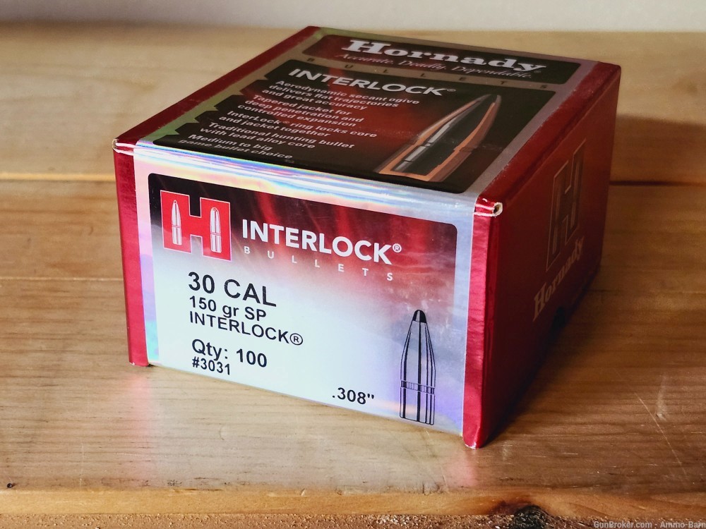 100 Hornady .308 Interlock Bullets 150gr.-img-0