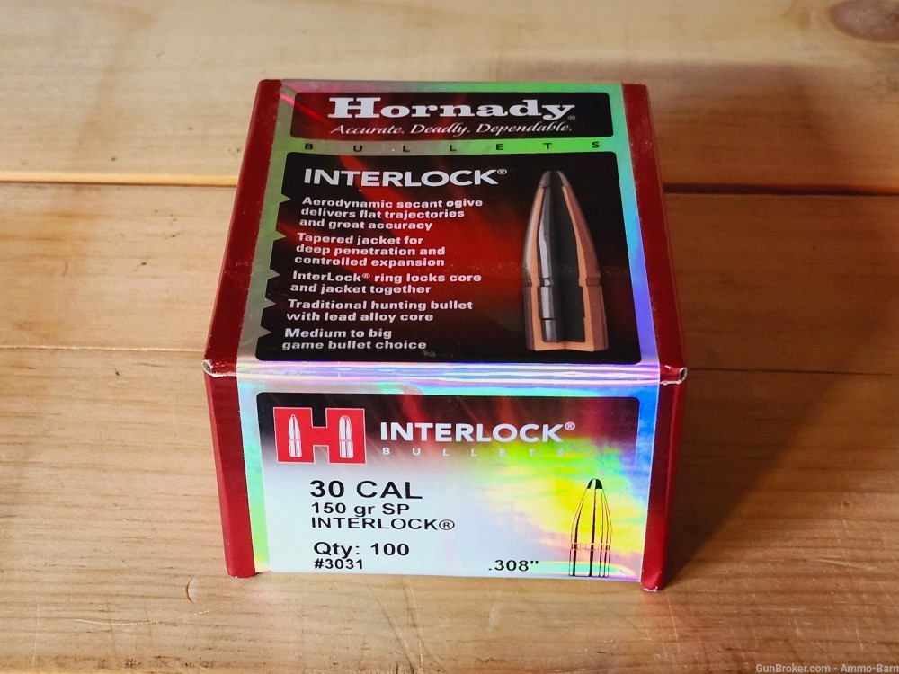 100 Hornady .308 Interlock Bullets 150gr.-img-1