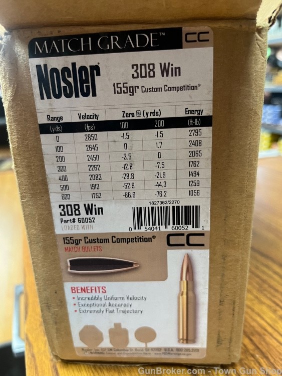 Nosler 308 Win 155Grain Custom Competition Match 200 Round Case #60052-img-0