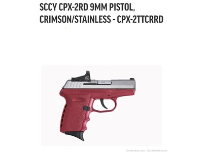 SCCY CPX-2RD 9MM PISTOL, CRIMSON/STAINLESS - CPX-2TTCRRD with Red Dot
