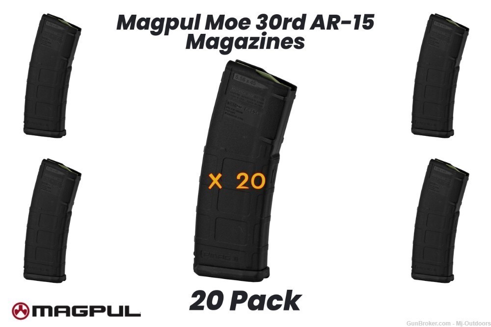 Magpul PMAG AR15 AR/M4 - M2 MOE 223 - 556NATO 30 RD Magazine 20 Pack-img-0