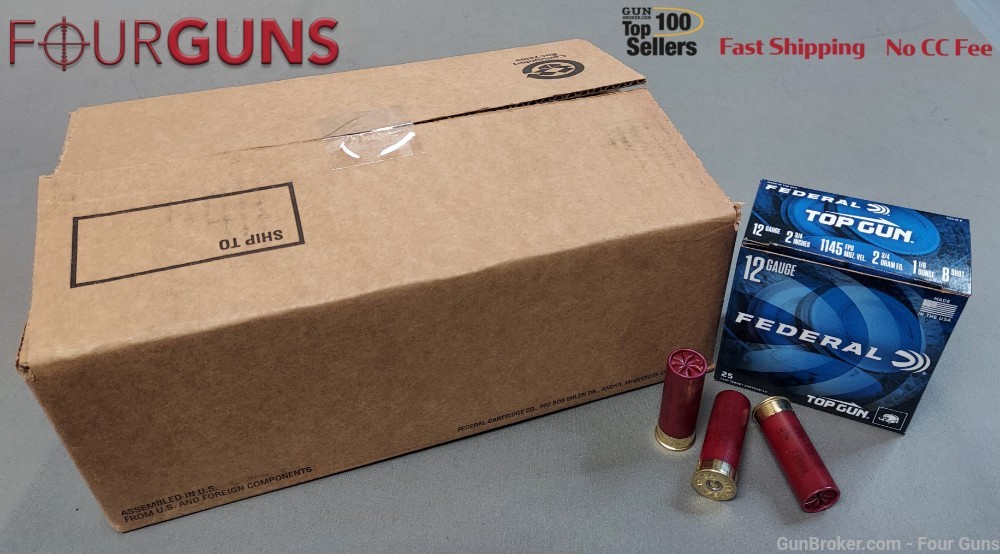 .01 Penny Federal Top Gun Shotshells 12 Ga 2.75" 1145 fps 8 Shot 250 Rounds-img-0