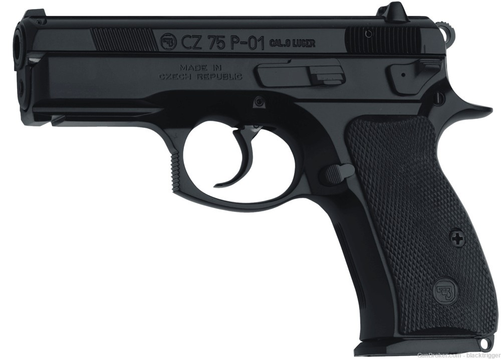 CZ-USA 91199 P-01 9mm 15+1 3.75" Overall Black Rubber Grips Rail Beavertail-img-1