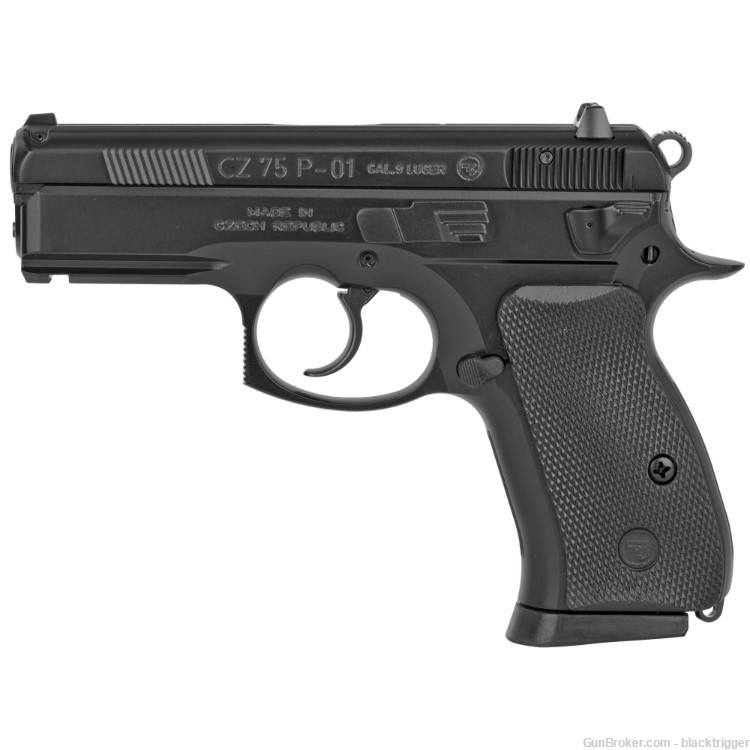 CZ-USA 91199 P-01 9mm 15+1 3.75" Overall Black Rubber Grips Rail Beavertail-img-2