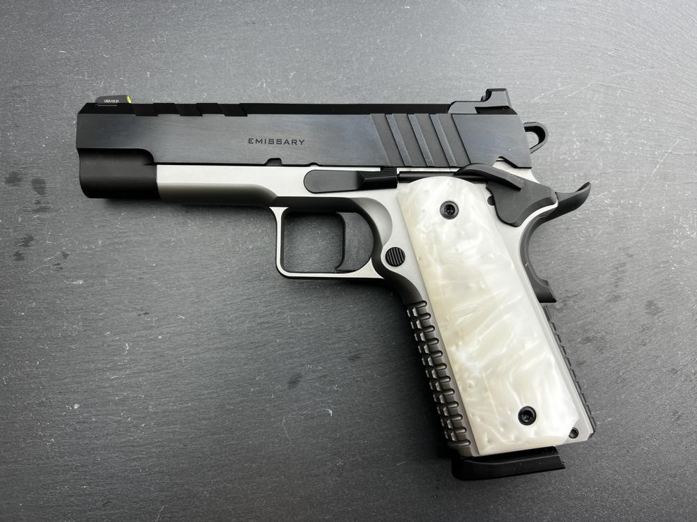 Springfield Emissary 1911 4.25" .45 ACP Blued/Stainless Pistol Custom Grips-img-1