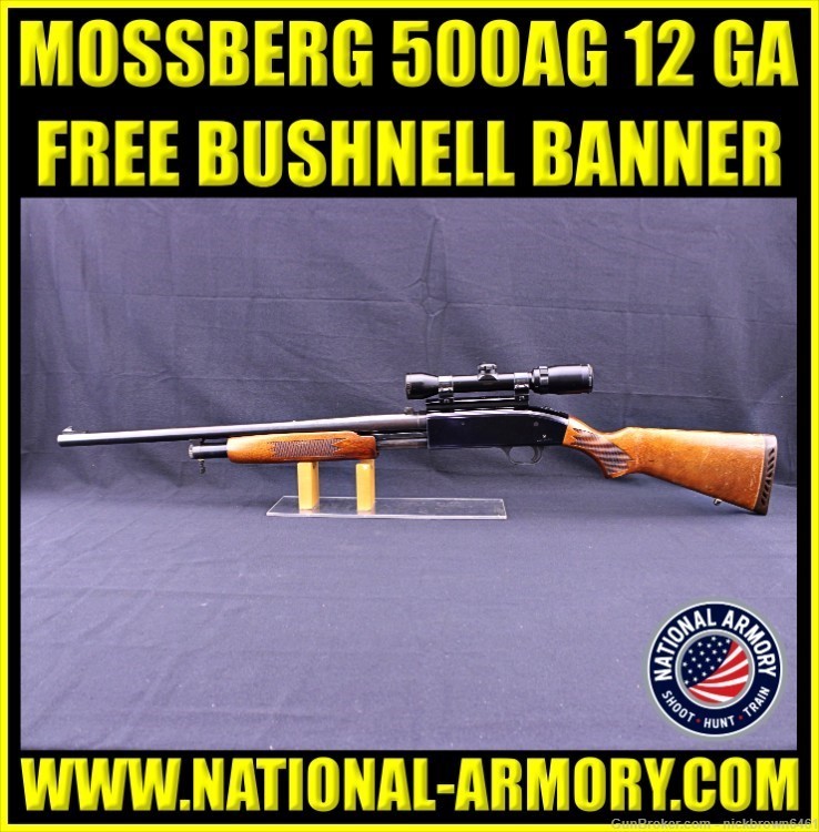 MOSSBERG 500 SLUGSTER 12 GAUGE BUSHNELL SLUG GUN SCOPE WEAVER BASE & RINGS-img-0