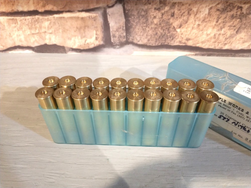 577 NITRO EXPRESS BRASS..... 20 ROUNDS 3" UNPRIMED  NEW OLD STOCK BUY NOW!-img-1